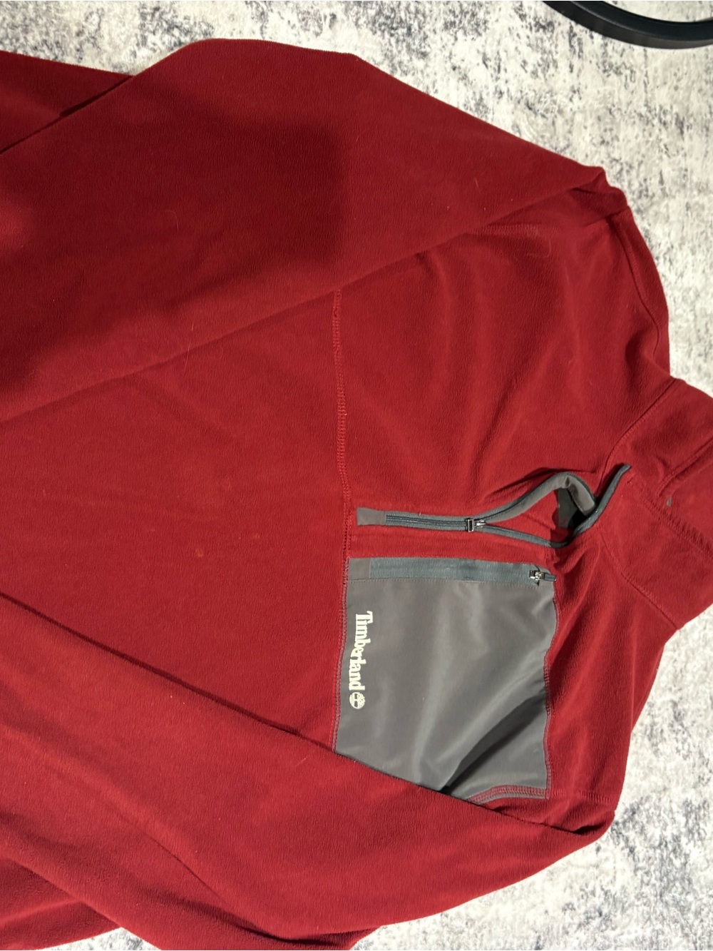 Timberland Men's Red Quarter-Zip Fleece with Gray Chest Pocket